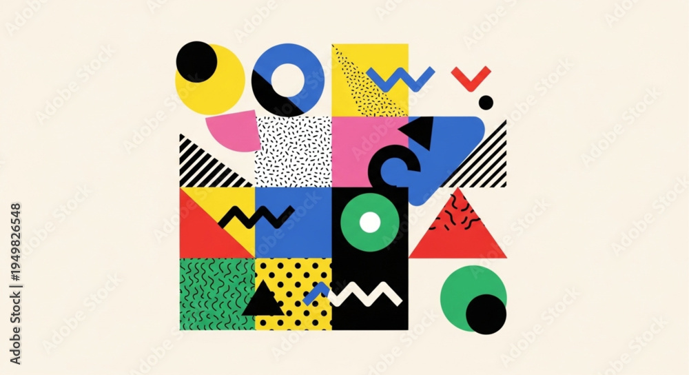 Obraz premium Abstract Geometric Shapes Pattern Memphis Style Design.