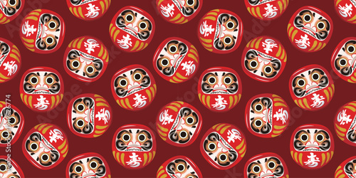 寿だるまのシームレスパターン お祝い向け和風総柄背景　Longevity Daruma Seamless Pattern Celebration Japanese Background
