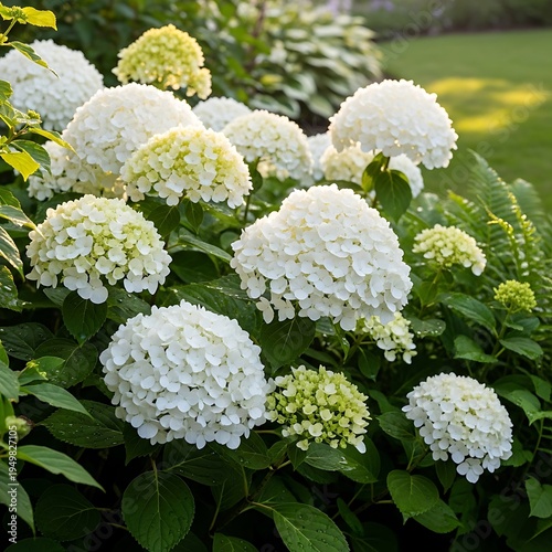 Beautiful White Hydrangea Flowers in Full Bloom.