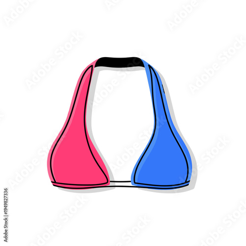 Colorful halter top with contrasting pink and blue straps isolated on a clean white background, showcasing a modern and vibrant design