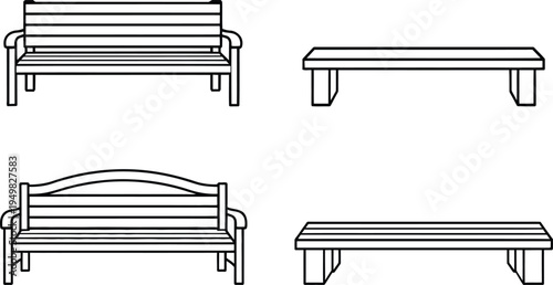 Bild auf Leinwand Four Different Bench in Black Lines on White Background benches outdoor furnitur