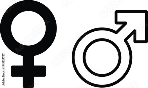Black and Outline Symbols for Female and Male Gender on White Background woman