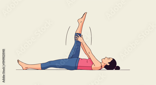 Woman lying down stretching one leg upwards holding her thigh