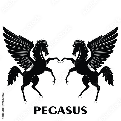 Silhouette of Pegasus  a Greek mythological creature in the form of a white winged horse.