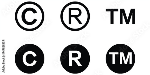Copyright Trademark and Registered Trademark Symbols in Black and White and Circles Keywords: copyright, trademark, registered