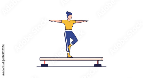 A woman balances on a beam, arms outstretched in a pose
