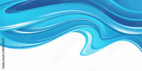 Clean digital illustration of abstract blue waves featuring a flowing curve design and light motion pattern for a modern sea water backdrop wallpaper
