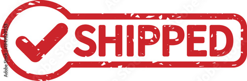 発送済みを示すSHIPPEDスタンプアイコン｜チェックマーク付きの出荷完了・配送準備完了イラスト Shipped Stamp Icon with Check Mark
