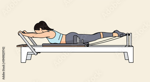 Woman performing Pilates exercise on a reformer machine, strengthening core