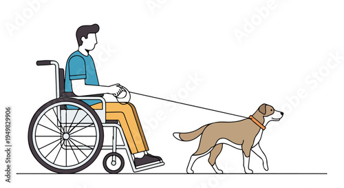 Person in wheelchair walking a dog on a leash