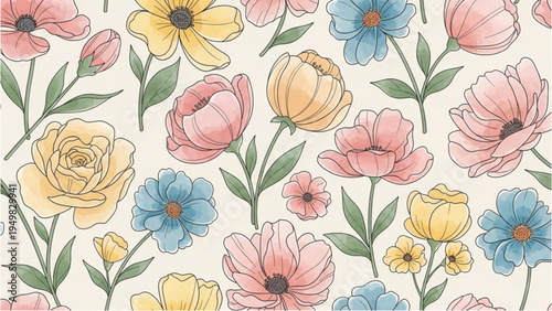 Vibrant flowers bloom in a colorful garden scene with nature's beauty on full display