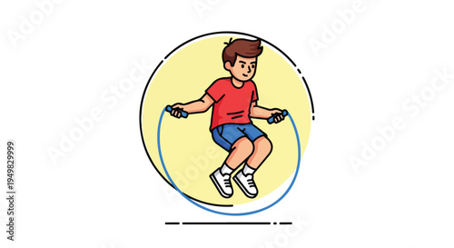 Boy joyfully jumping rope inside a bright yellow circle