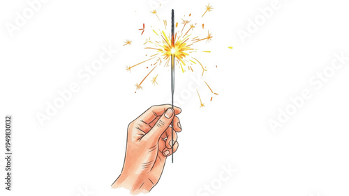 A hand holding a sparkling sparkler on a night