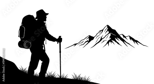 Hiker with backpack and trekking pole.