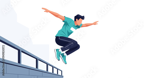 A stylized illustration of a person mid-jump, leaping over an obstacle