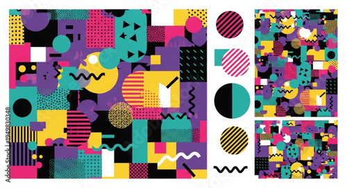 Abstract Geometric Shapes Pattern Retro Memphis Style.