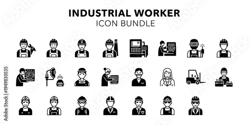Professional Minimalist Industrial Worker Icon Bundle Informative and Systematic Style