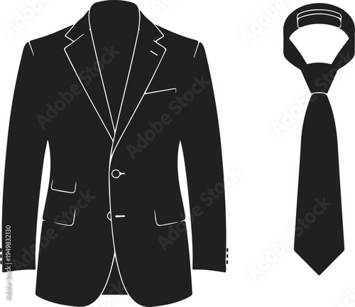 Mens Suit Jacket and Necktie Silhouette Isolated on white background