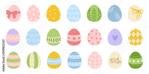 Easter painted eggs set. Cute decorated easter eggs collection. Easter eggs bundle.