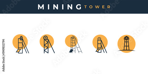 Minimal Industrial Mining Tower Icon Logo Set for Corporate, Engineering, and Mining Branding