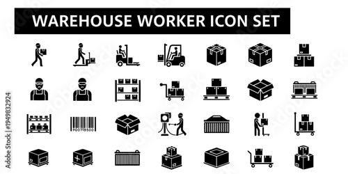 Professional Minimalist Icons for Warehouse Workers and Logistics Tasks a Comprehensive Collection for Business and Industry Use