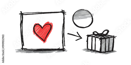 Heart shaped box with key romantic love gift illustration