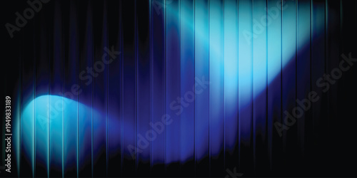 Cyan and deep blue gradient light shapes on dark abstract vertical lines background, futuristic neon wallpaper design