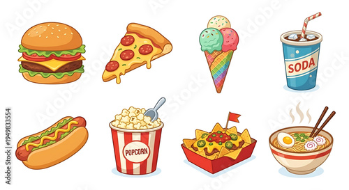 fast food icons set