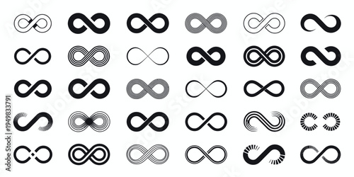 Infinity symbols set representing endless unlimited eternal concept in modern vector illustration isolated for design projects