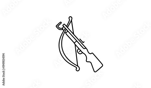 Minimal crossbow line icon vector illustration for archery, games, and hunting