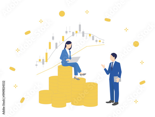 資産運用でお金が増えるイメージ イラストベクター素材