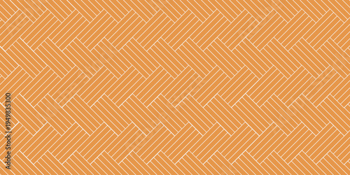 Seamless orange herringbone pattern background. Woven wood or fabric texture with white lines. Vector Illustration.