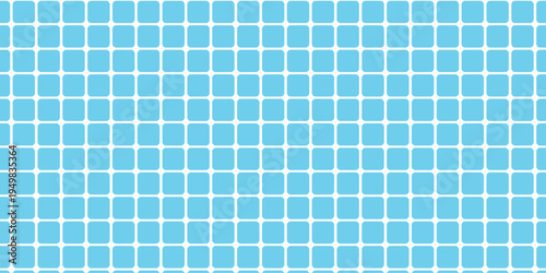 Seamless light blue rounded square grid pattern background. Geometric mosaic texture with white lines. Vector Illustration.