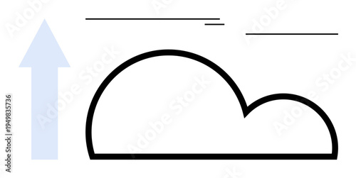 Cloud outline with upward arrow and motion lines representing growth, innovation, and progress. Ideal for technology, data storage, internet services, networking, business growth, digital