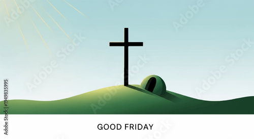 Easter tomb empty cross on hill good friday background symbol of resurrection hope and faith