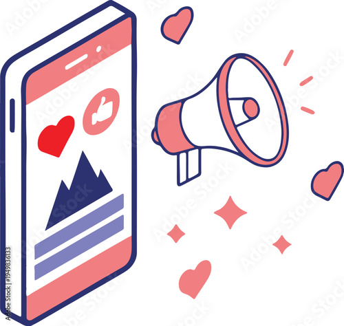 Social Media Marketing and Engagement Concept with Smartphone and Megaphone Vector Illustration