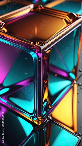 Futuristic Neon Glass Cube Abstract Background For Smartphone Wallpaper