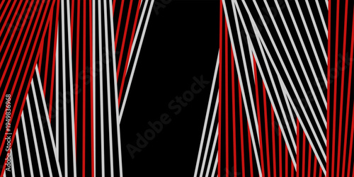 High contrast black, red and white abstract minimal striped background. Vector geometric design