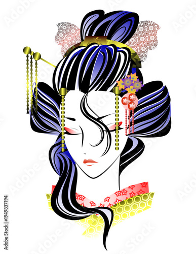 女性の顔、日本髪、着物