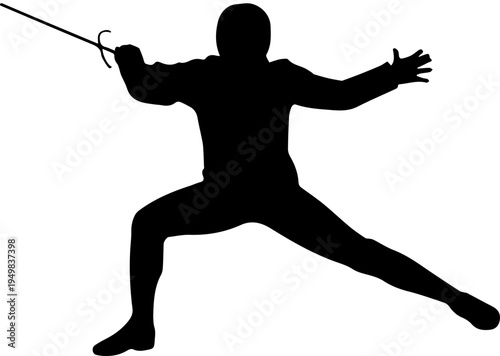 Dynamic Silhouette of a Professional Fencer Athlete in Action Lunge Position with Foil Sword