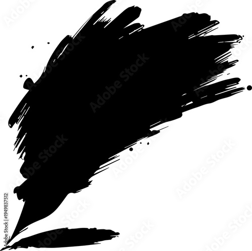 Black Hand Painted Ink Brush Stroke with Grunge Texture Vector Illustration