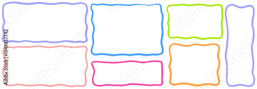 Bright pastel background with wiggle rhythm and block layout, crayon marks sketch a loose frame for text, square, box and border in wiggle block crayon frame style.