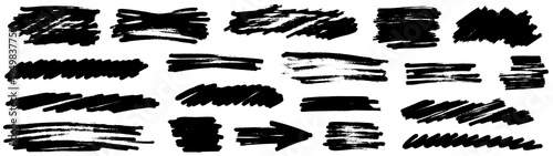 Bold highlight with marker shape underline and strikethrough, highlight and marker energize line, strike, x and stroke accents.