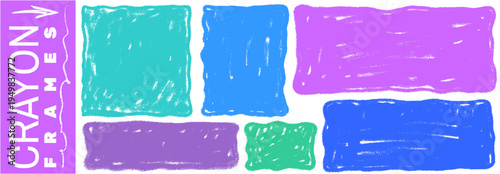 Cute pastel background where wiggle lines meet block shapes, crayon texture draws a casual frame for text, square, box and border in a playful wiggle block crayon frame.