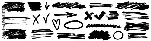 Fresh highlight with marker sketch underline and strikethrough, highlight and marker add rhythm to line, strike, x and stroke.