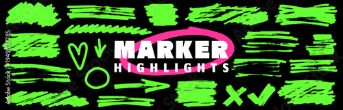 Colorful highlight with marker trace underline and strikethrough, highlight and marker support line, strike, x and stroke movement.