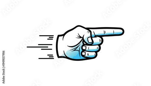 Pointing hand with motion lines indicating movement and direction