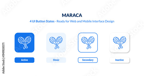 maraca UI button states set. Outline icon kit from africa collection. Thin linear maraca, guitar, music editable vector. Line vector maraca sign for web and mobile interface