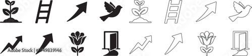 Modern Vector Icon Set for Business Growth, Progress, Opportunity, and Freedom with Ladder, Arrow, Plant, Dove Symbols isolated PNG with Transparent Background