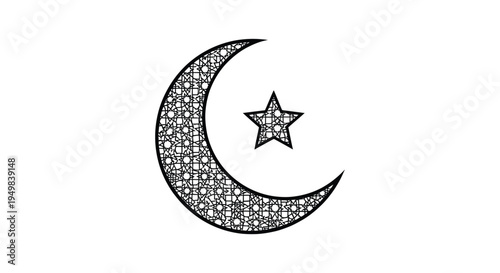 Intricate crescent moon and star design showcasing a detailed black silhouette high quality professional modern elegant